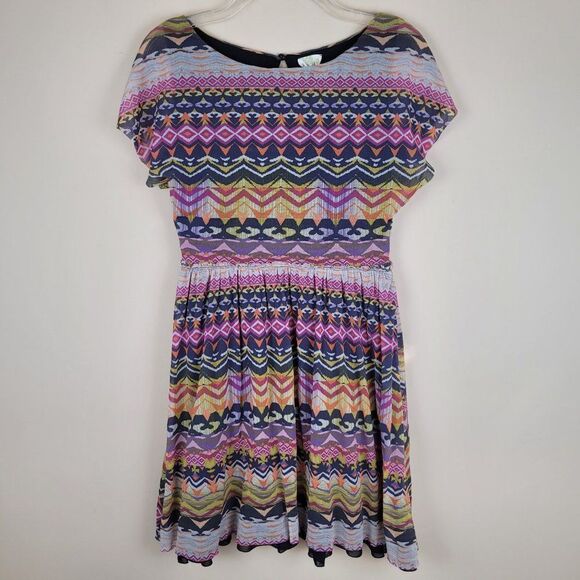 Anhropologie Weston Wear Tribal Aztec Silk Nylon Mini Dress Multicolor Size S - Picture 1 of 9
